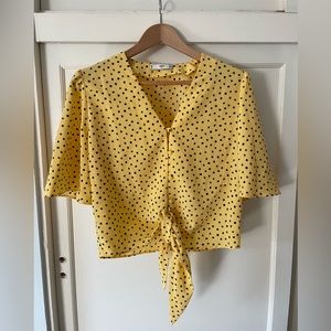 MNG size 8 Yellow polka dot tie front blouse